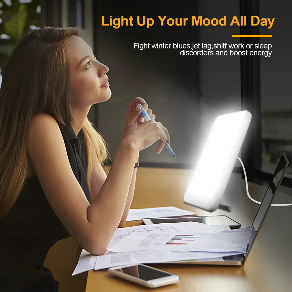 

Sad Lamp Anti Depression Light 10000 Lux UV-Free Adjustable Ultra-Thin Happy Mood light for Work Home office Light Therapy Lamp