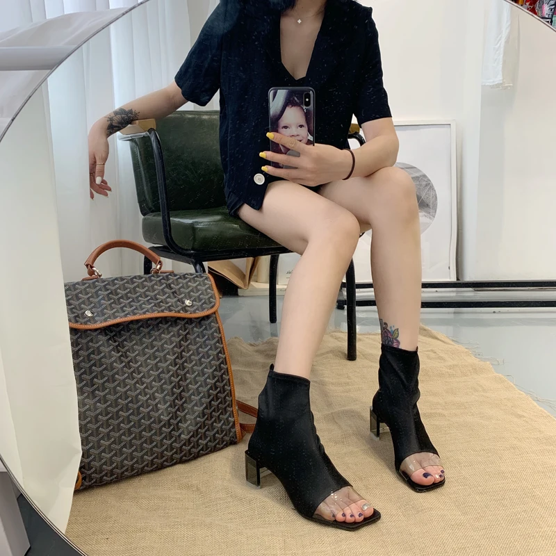 2019 женские ботинки сезон весна-осень Прозрачные из пвх Botas Feminina полусапожки на