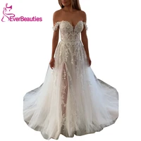 vestido de noiva off the shoulder boho wedding dresses 2020 tulle lace appliques beach bridal wedding gown
