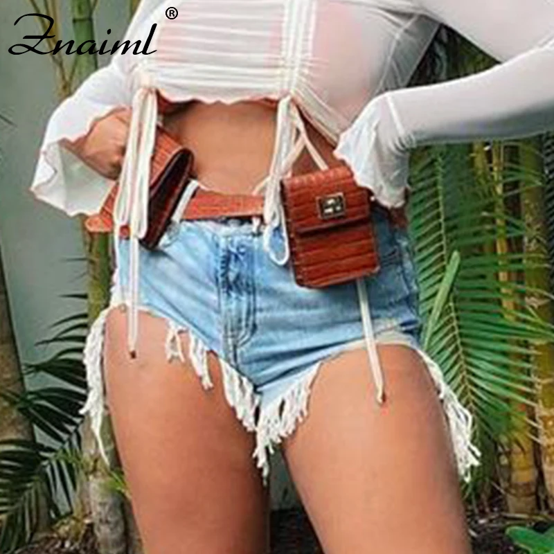 

Znaiml New Mid Waist Slim Denim Shorts Bermuda Woman Tassel Tight Jean Mini Shorts Washed Sexy Streetwear Female Jeans Summer