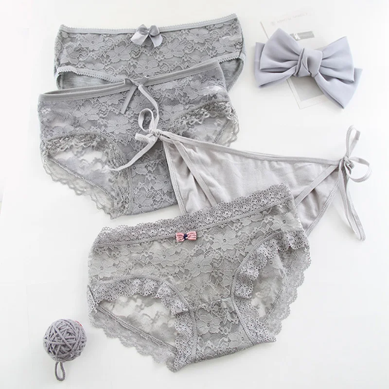 4 шт./лот женские трусики серое сексуальное кружевное нижнее белье женское