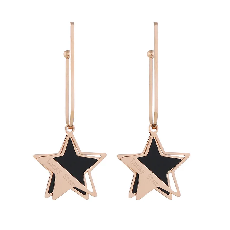 

European and American fashion versatile titanium steel five pointed star Earrings
