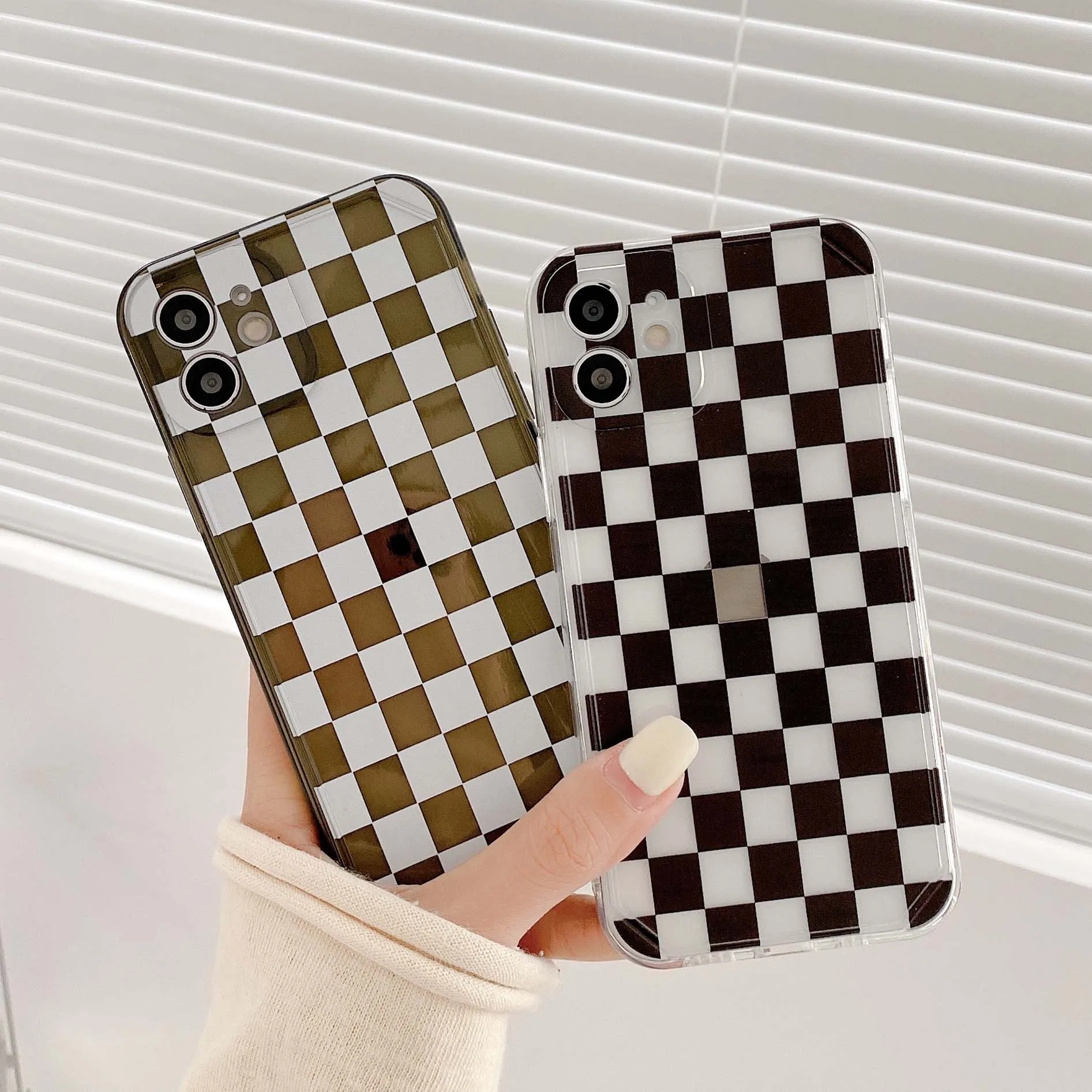 

Lattice checkerboard soft silicone phone case for iphone 12 11 pro max mini 7 x xr 8 plus xsmax shockproof protective conque
