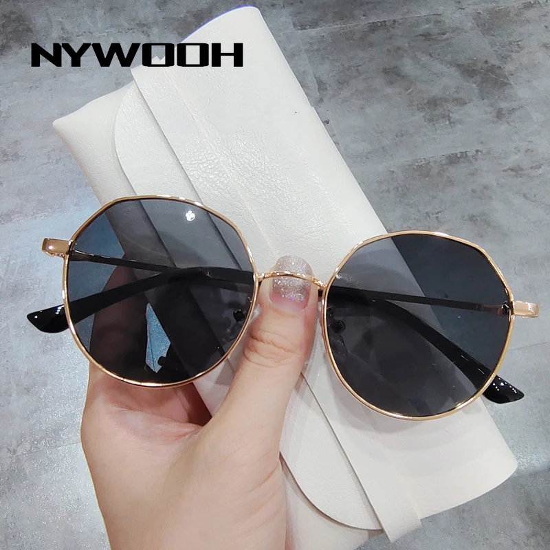 

NYWOOH Metal Round Sunglasses Men Women Small Sun Glasses Gradient Shades Eyewear for Ladies Outdoor Goggles
