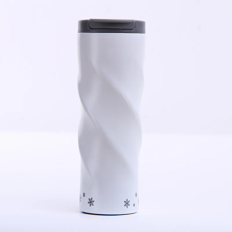 

500ML High-quality double-layer 304 stainless steel spiral vacuum flask, creative and fashionable gradient color water cup