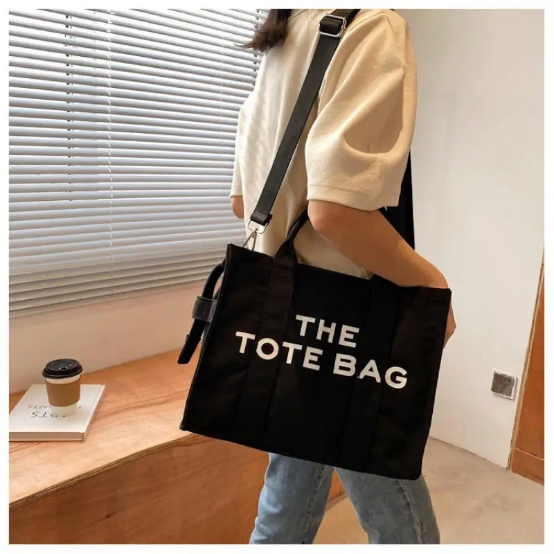 

Новинка 2021, простая Роскошная модная диагональная литературная печать с буквами, вместительная холщовая женская сумка для покупок на одно ...