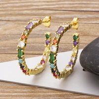 aibef luxury copper cz female crystal zircon stone earrings big circle gold rainbow boho stud earrings jewelry women engagement
