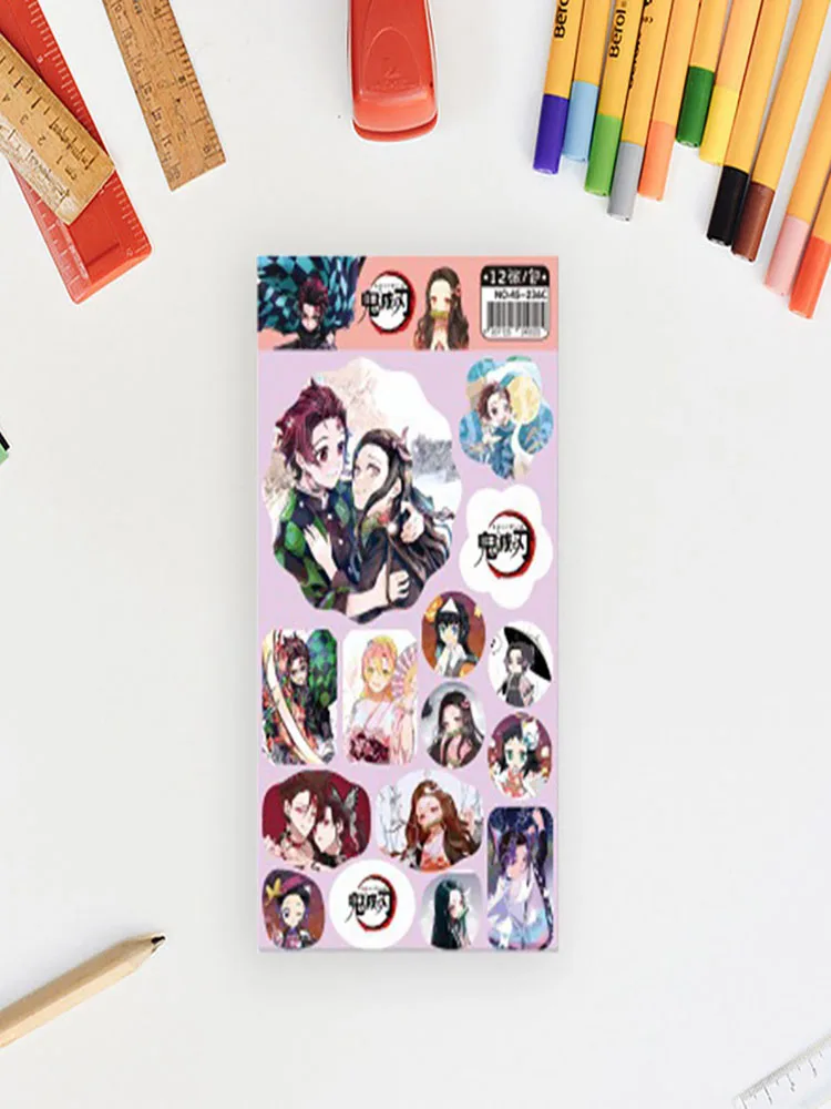 

12 Sheets/Set Cartoon Demon Slayer:Kimetsu No Yaiba Stickers Anime Collection Stickers for Laptop Luggage Scrapbooking Diary