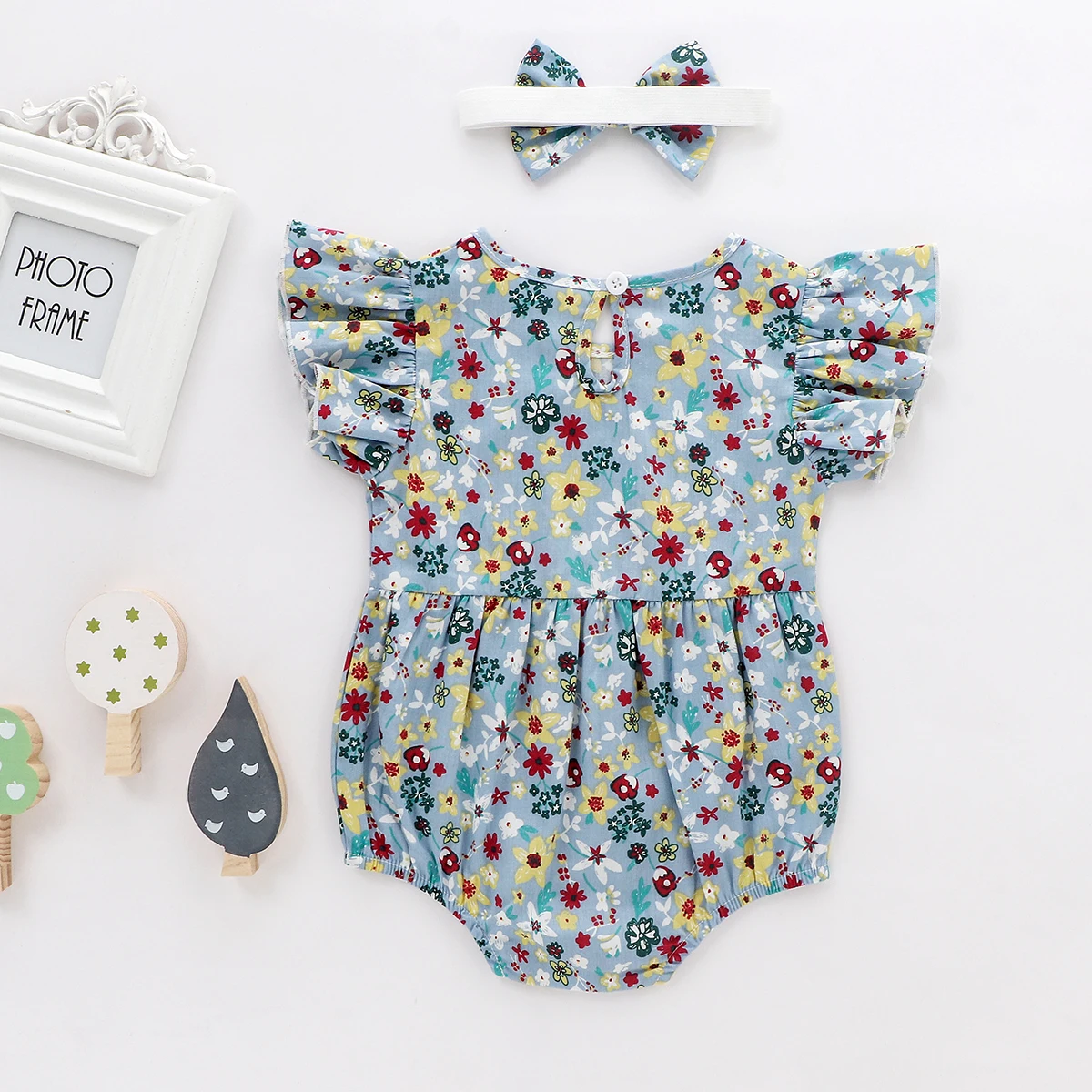 

0-24M Newborn Baby Girls Princess Romper Ruffles Flowers Sleeve Button Jumpsuits