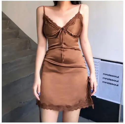 

Sexy Spaghetti Strap Bodycon Mini Dresses Women Party Dress Fashion Backless Lace Floral V-neck Bow Short Dresses Vestido