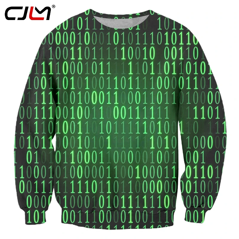 

CJLM Men's Green Pattern Winter Sweatshirt 3D Printed Technology code number Costuming Funny Man Large Size 5XL Pullover