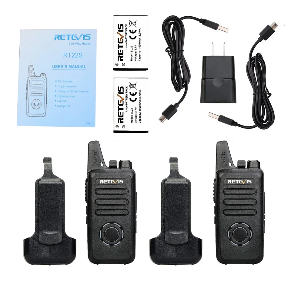 4 шт. RETEVIS RT22S Handsfree Walkie Talkie RT22 обновление VOX скрытый дисплей usb зарядка двухстороннее радио приемопередатчик с наушником
