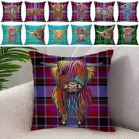 home decorative yak cushion covers cartoon printed custom pillow case 18x18inch buffalo plaids pillow covers for decoration