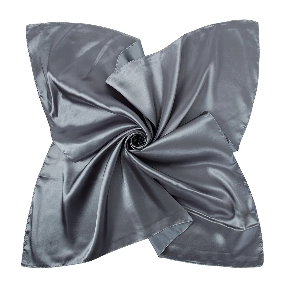 Dark Grey 90*90 см платок Шелковый сатиновый хиджаб шарф для женщин сплошной цвет платок для волос шарфы квадратные шали и обертывания головные шарфы для женщин - Цвет: Dark Grey