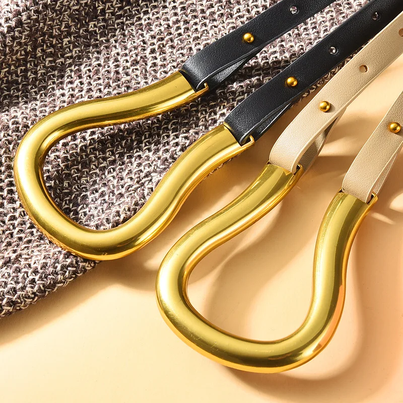 Ремень с пряжкой-подковой Женский модный тонкий мягкий кожаный пояс U-образной