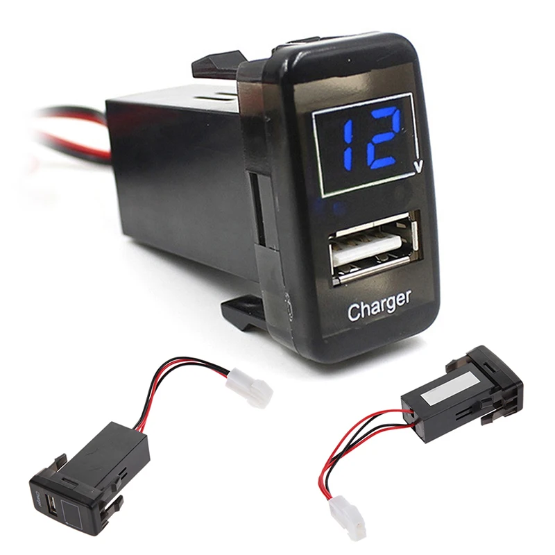 

2 In 1 Voltmeter Car USB Port 5V 2.1A Dashboard Phone Car Charger Red Blue LED Voltage Meter Tester Indicator for Toyota Vigo