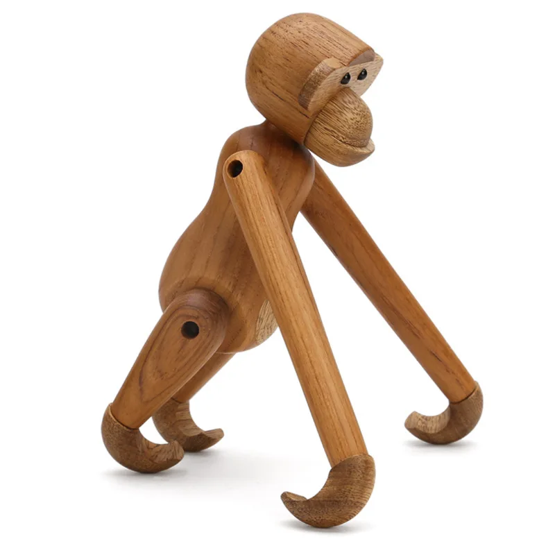 Figura de mono de madera colgante para decoraci&oacute;n del hogar, artesan&iacute;a de Animal tallado en madera n&oacute;rdica, accesorios para el hogar, sala de estar-5