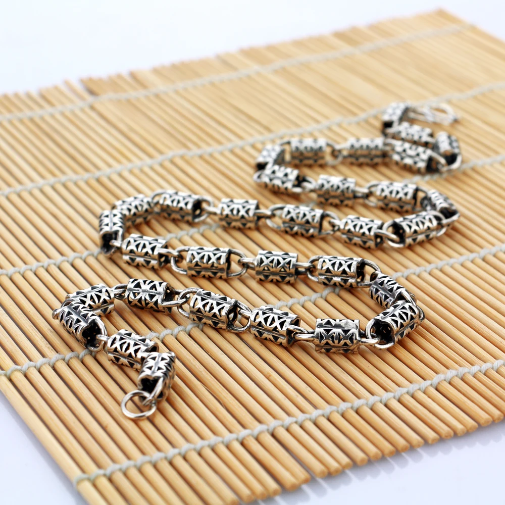 Мужское серебряное ожерелье в ретро-стиле 925 тайское с тотемным узором мужское