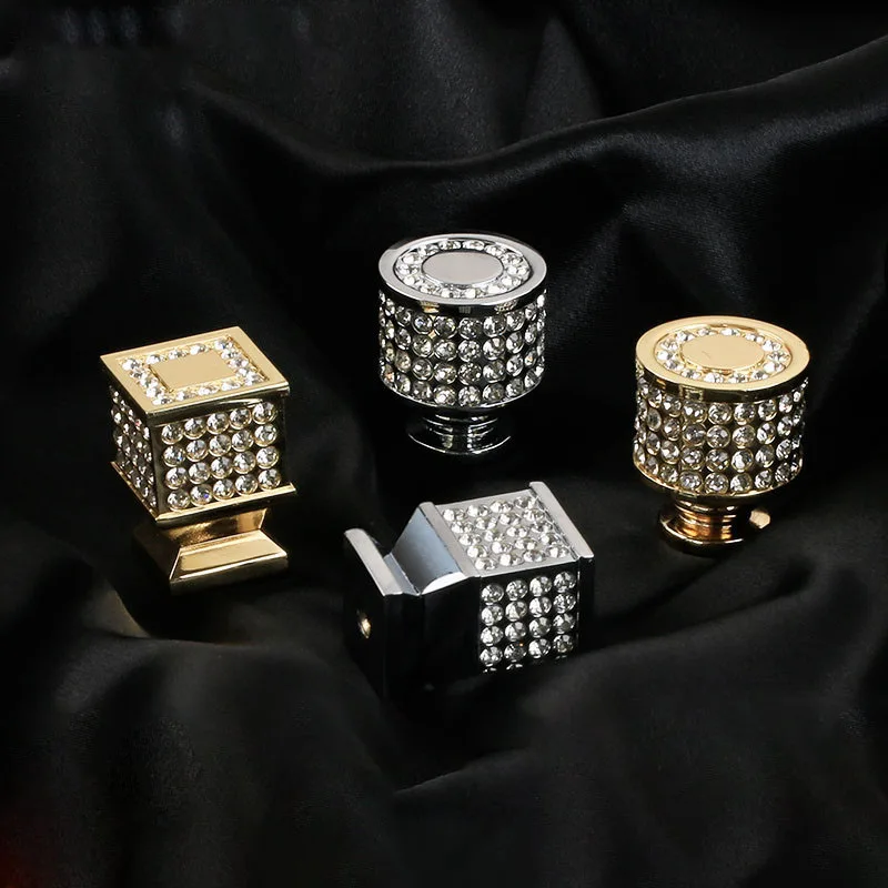 

Light Luxury Minimalist Modern Gold Diamond Crystal Cabinet Knobs Drawer Pulls Handles for Furniture Wardrobe Door Kitchen