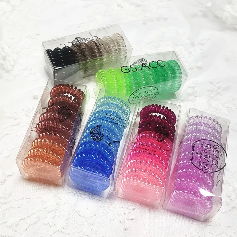 

9 Pcs/Box Telephone Wire Elastic Hair Band Rope Transparent Rubber Bands Scrunchies Ponytail Holder Gum For Women Girls Hair Tie