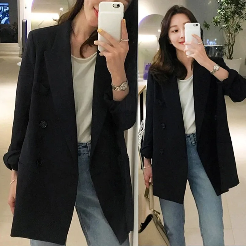 

2021 New Blazer Women Jackets Solid Oversized Office Ladies Blazers Long Sleeve Temperament Vintage Coats Women