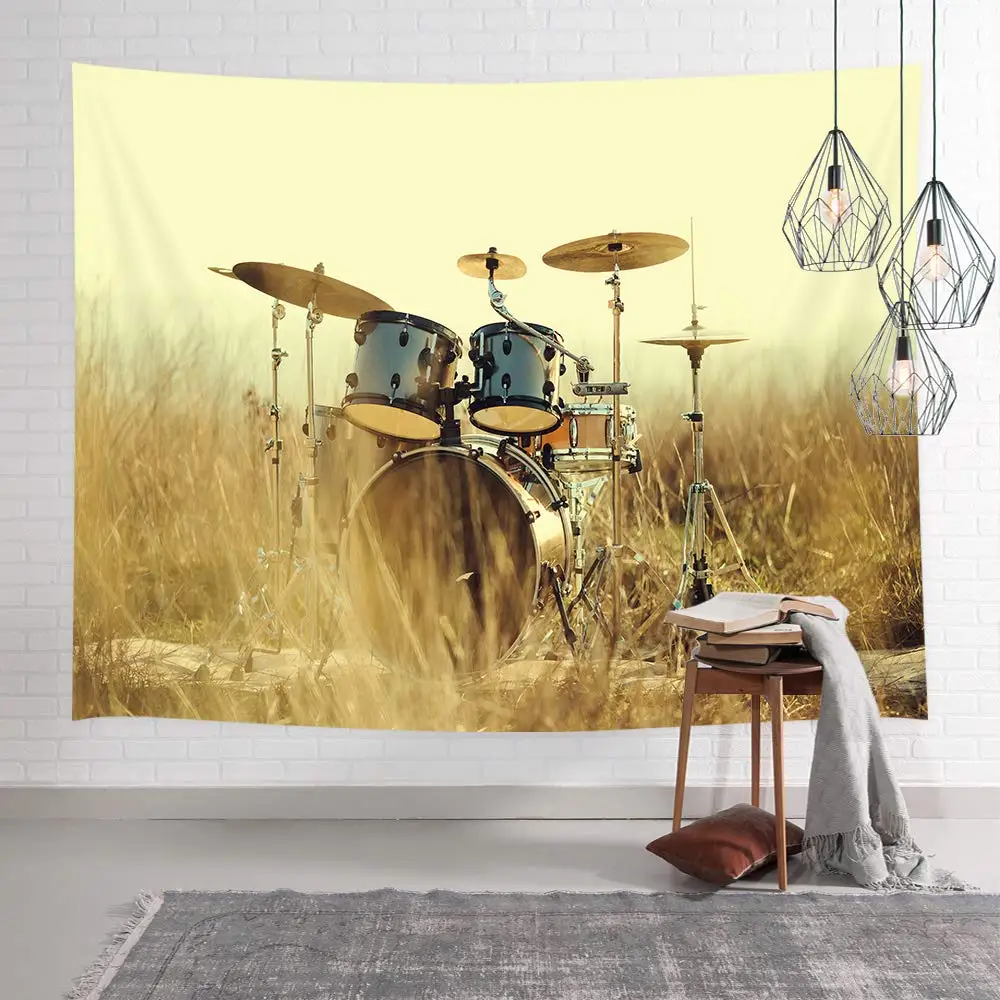 

Western Country Music Musical Instruments Grunge Drum in Field Tapestry Custom
