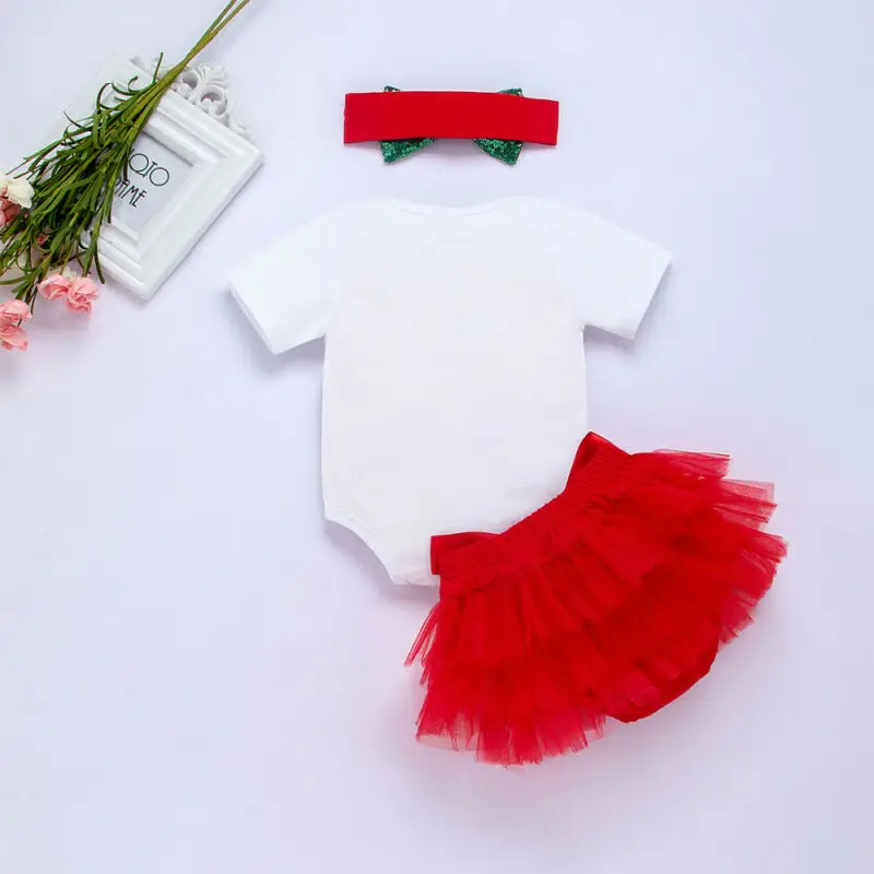 New 3PCS My 1st Christmas Baby Girl Romper+Lace Tutu Skirts Outfits Clothes | Мать и ребенок