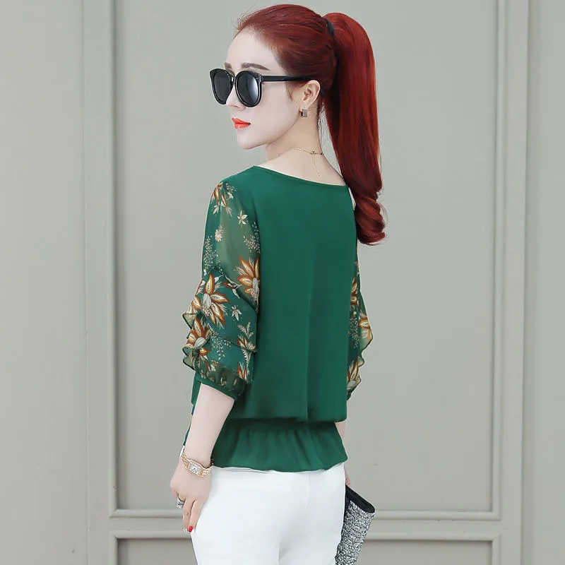 Women Spring Summer Style Chiffon Blouses Shirts Lady Casual Half Sleeve Patchwork Blusas Tops DF2839 | Женская одежда