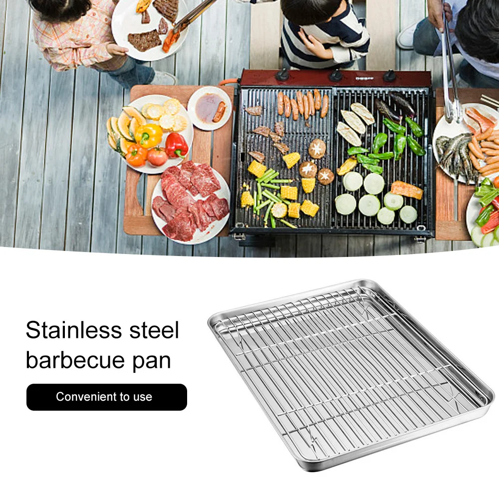 

Stainless Steel Baking Tray with Removable Cooling Rack Set Non-stick Chips Basket Baking Dish Grill Mesh Kitchen Tool BBQ Tray
