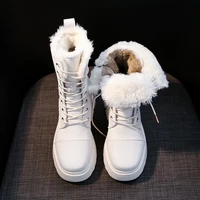 2021 fashion winter warm fur boots white ankle chunky boots for women round toe combat martin black boots platform ladies shoes