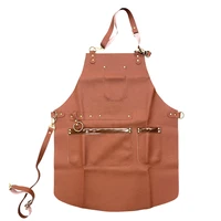 free to design new fashion soft leather work apron with pockets for barber shop gardening kitchen cafe pet shop apron