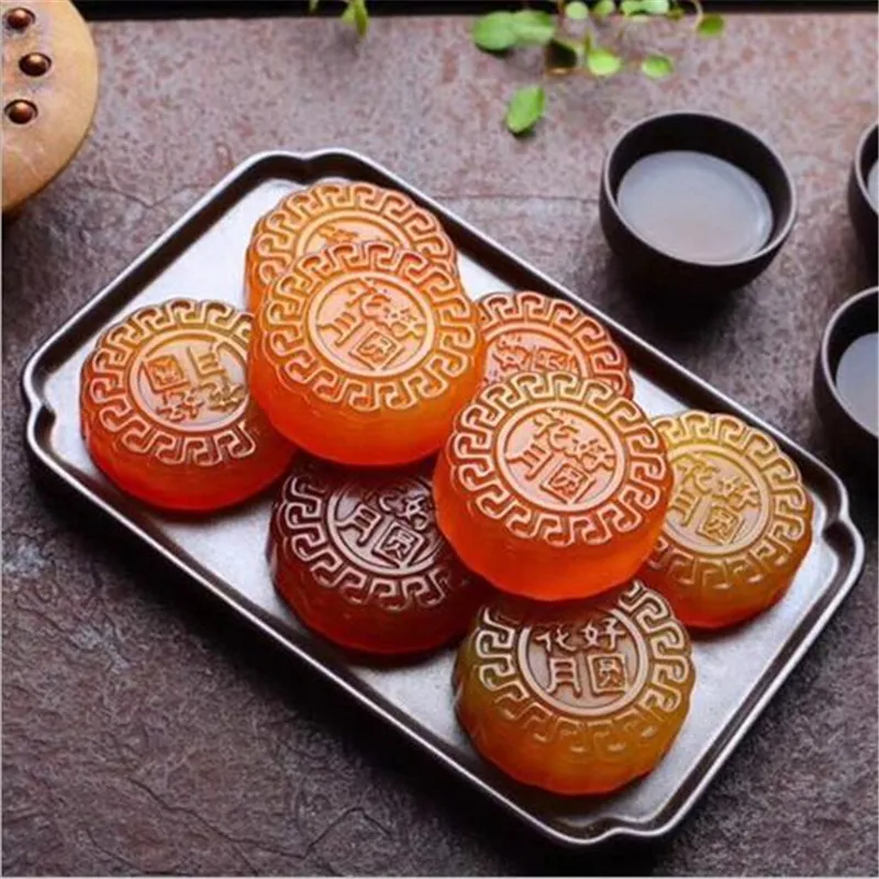 Натуральный халцедон цветок хорошая Луна луна торт Агат Нефритовая поделка