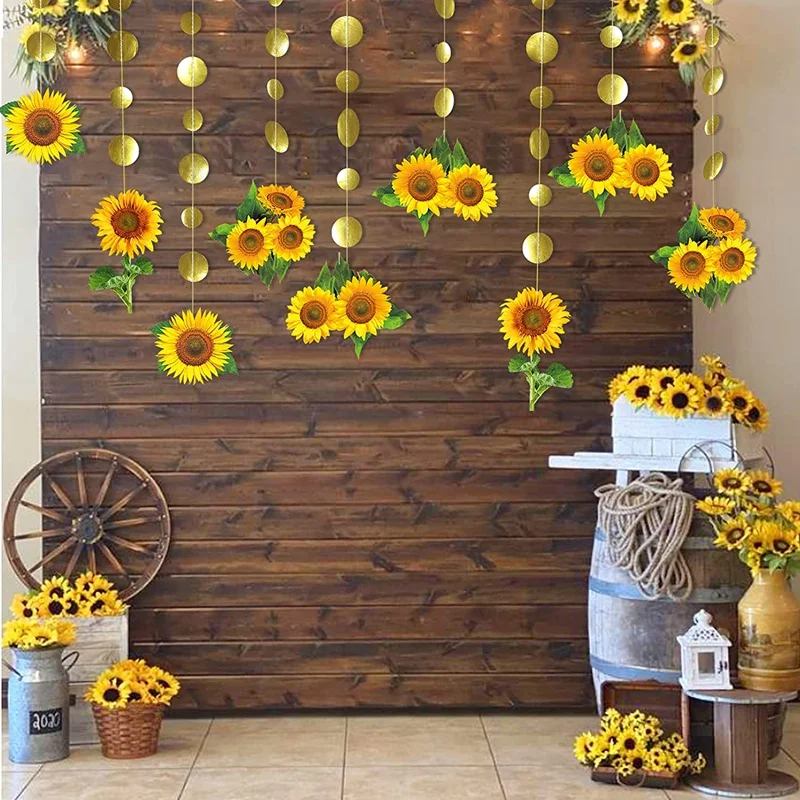 

Sunflower Garlands for Kids Birthday Party Decorations Sun Flower Circle Dot Streamer Backdrop Banner Decor for Summer