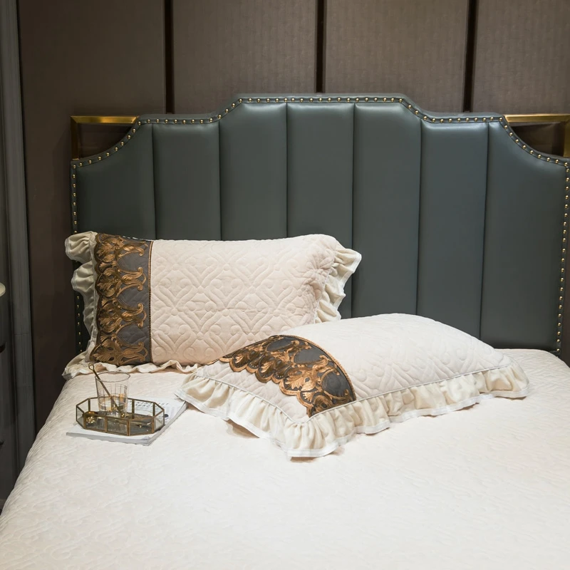 

Velvet Lace Edge Duvet Cover Quilted Bedspread set King Queen Size 4/6Peces Heavyweight Warm Luxury Soft Bedding Set for Winter