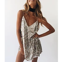 women solid deep v neck silver off shoulder sequined backless mini sexy dress club outfits for women party dresses vestido cloth