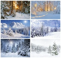 laeacco dreamy winter sunset glow snow pine trees forest backdrop family party photography backdrops photo studio