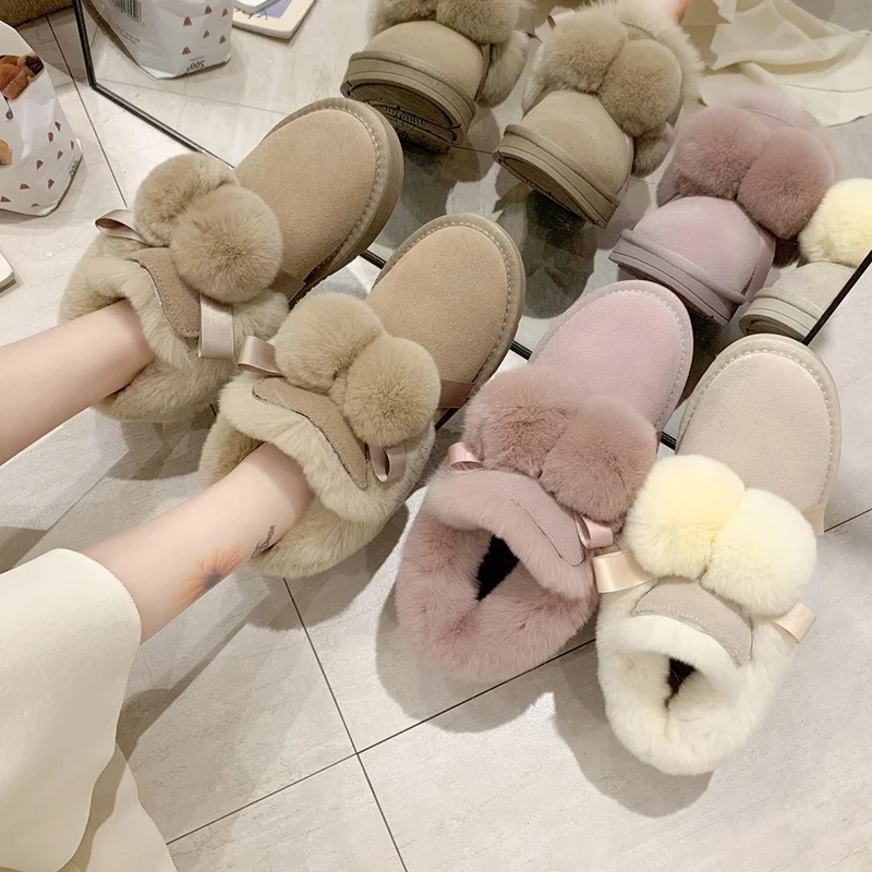 

Женские ботинки с круглым носком, женская обувь на низком каблуке, плюшевая обувь на плоской подошве, австралийская зимняя обувь, женские бо...