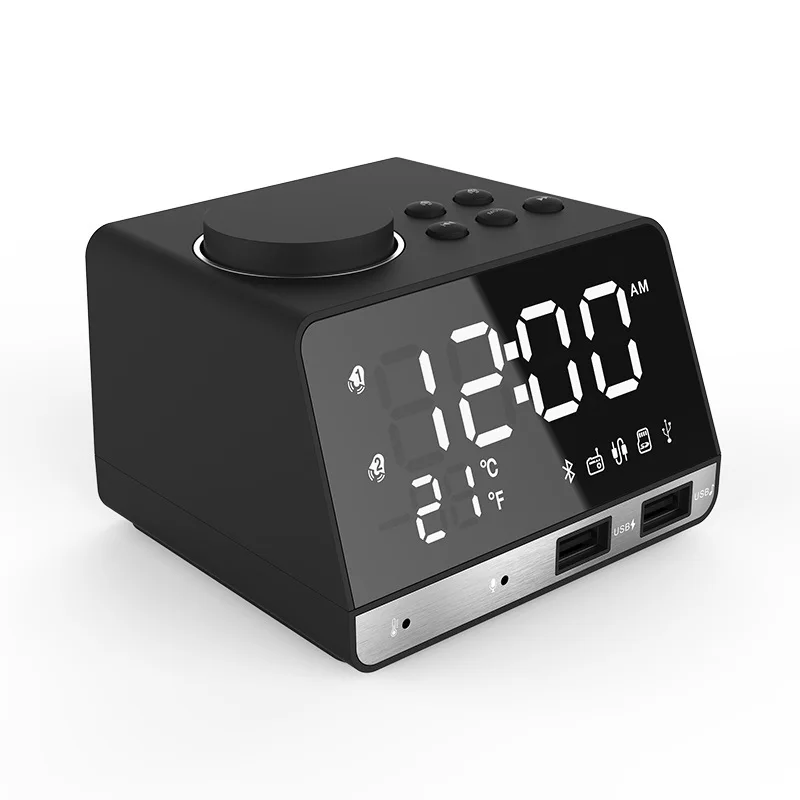 

Black Digital Alarm Clock Bluetooth Speakers Bedside with FM Radio,Sleep Timer,Snooze Function,Led Led Mirror Screen