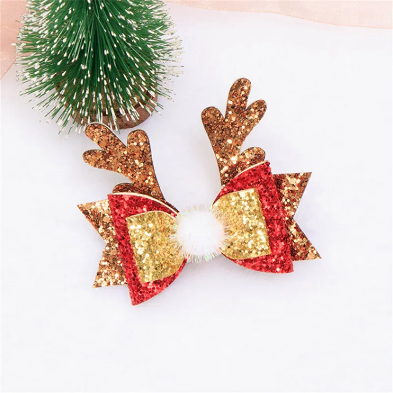 10pcs/lot New Kids Cartoon Hair Accessories Christmas Flower Pentagram High Quality Girls Clips Children Antler Bow Hairpin |