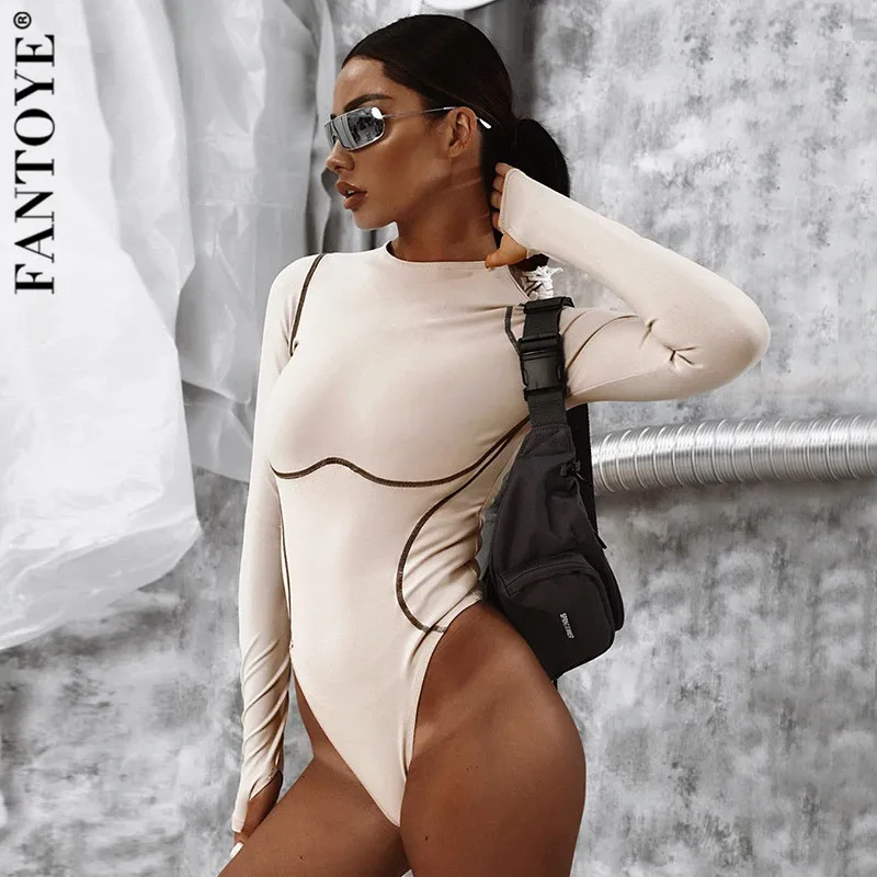 

Fantoye Sexy Long Sleeve Bodysuits Women Striped 2019 Autumn Basic Bodycon Jumpsuits Rompers Khaki Elastic Casual Bodysuit Tops