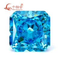dark aqua blue color 10x10 mm square shape brilliant crushed ice cut cubic zirconia loose stone cz stone