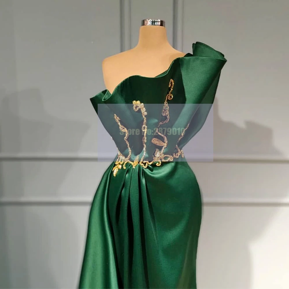 

Bright Green Strapless Evening Dress Sheath Full-Length Beaded Prom Dress Detachable Train Formal Dress Party Dress 2020 Dubai