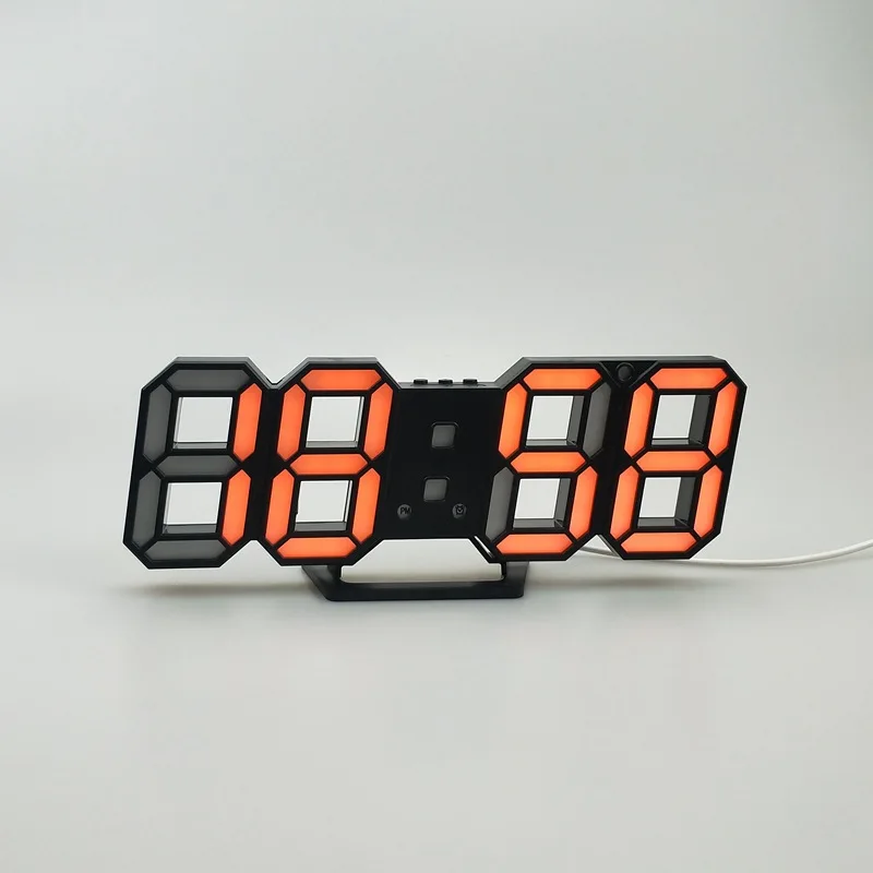 Black Orange 3D светодиодный настенные часы электронные настольные цифровые будильники температура 12/24 часа большой дисплей дома OfficeNight настенные часы Современные - Цвет: Black Orange