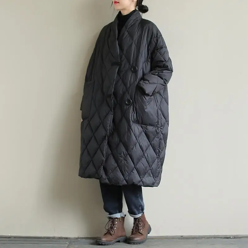 Женское хлопковое пальто в клетку свободная длинная парка большого размера с