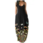 Сарафан женский, без рукавов, с цветочным принтом и бабочкой, размера плюс, длинный, свободный, мешковатые с карманами