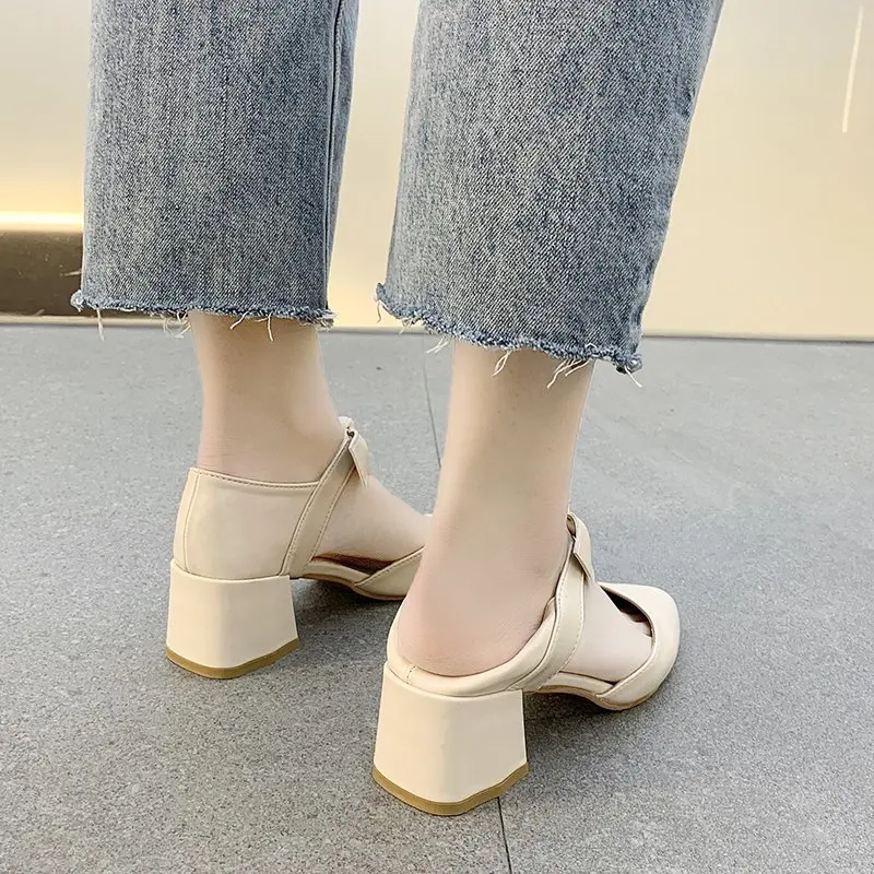 

Хороший товар, модная и популярная женская однотонная повседневная кожаная обувь на высоком каблуке, 480