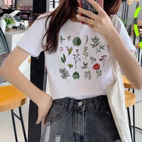 2021 fashion flowers butterfly pattern printing white t shirt regular women short sleeve harajuku aesthetic women