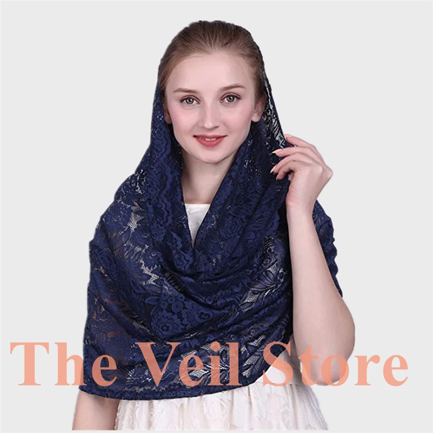 Черная белая темно синяя кружевная Фата для церкви Женская повязка на голову