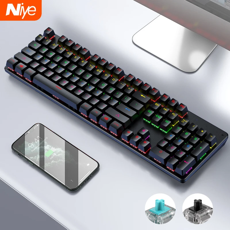 Механическая клавиатура игровой комплект черная синяя переключатель Проводная