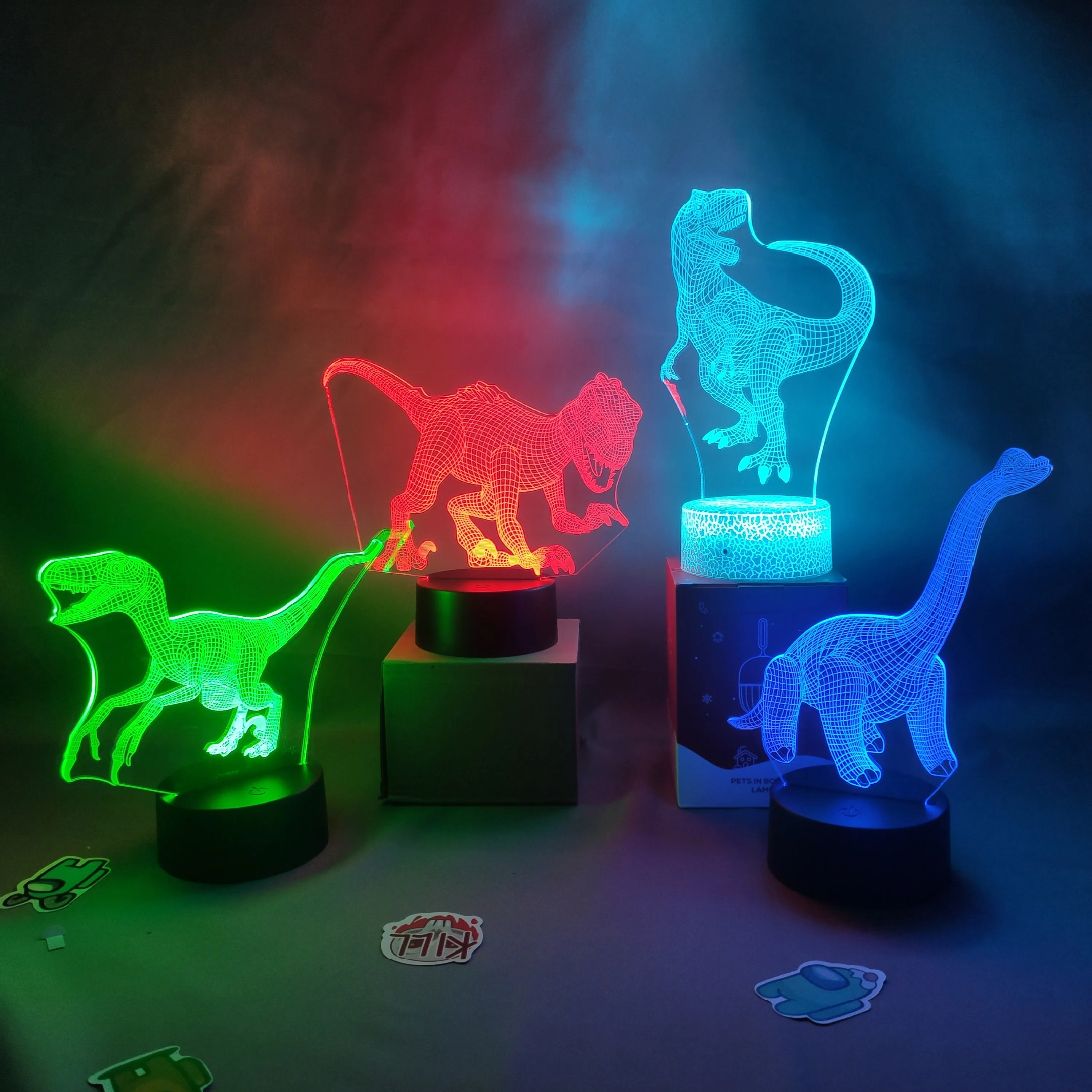 

3d-светодиодсветодиодный неоновые лампы в виде животных, динозавров, RGB, ночники, подарок для детей на день рождения, детская спальня, прикров...